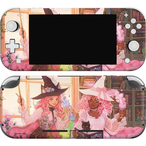 Pink Anime Witch Girls in Library with Cats by Ivy Dolamore Nintendo Skins
